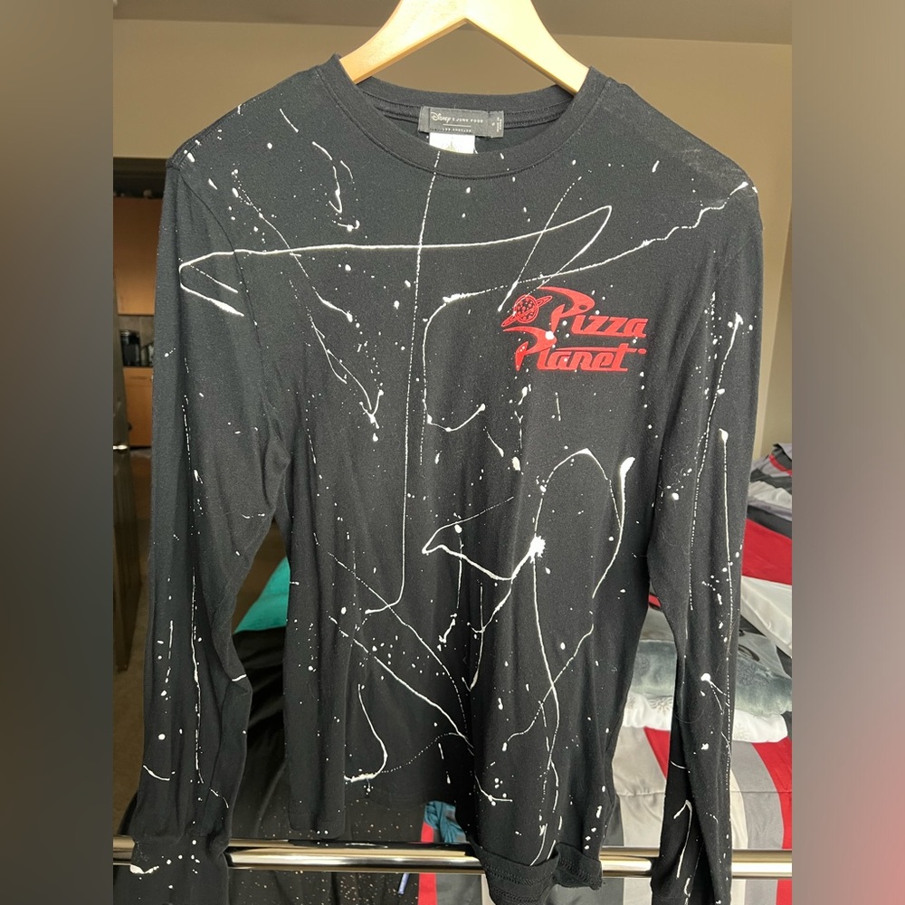 Disney Toy Story Junk Food Pizza Planet Black Long Sleeve Shirt (S)